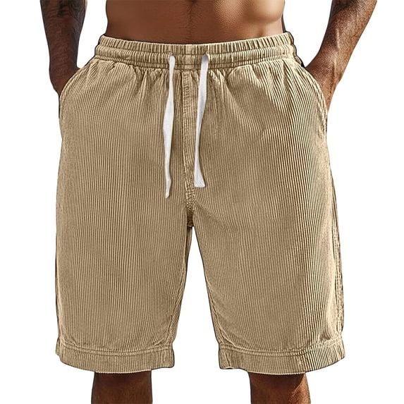 PIMSSY Men Shorts Corduroy Casual Relaxed Fit Summer Comfort Soft Elastic Waist With Pockets Fashionable Solid Color Bottoms