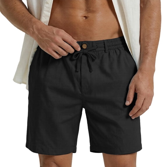 PIMSSY Men Shorts Lightweight Casual Linen Shorts For Summer Comfort And Relaxed Fit With Adjustable Drawstring And Side Pockets Solid Color Outdoor Male Breathable Bottoms