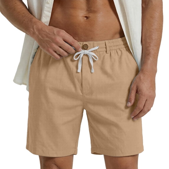 PIMSSY Men Shorts Lightweight Casual Linen Shorts For Summer Comfort And Relaxed Fit With Adjustable Drawstring And Side Pockets Solid Color Outdoor Male Trendy Bottoms