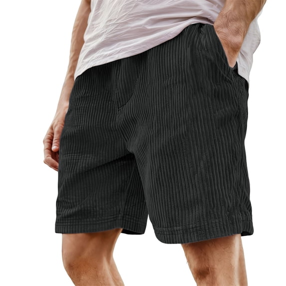 PIMSSY Men Shorts Retro Corduroy Casual Shorts With Embroidered And Adjustable Drawstring For Fashion Comfort Solid Color Summer Outdoor Male Trendy Bottoms