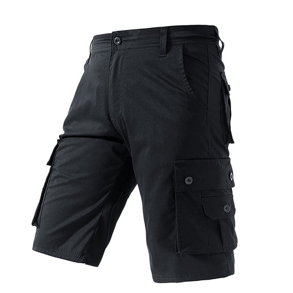 PIMSSY Men Shorts Solid Color Pocket Workwear Five Quarter Shorts Men's Casual Loose Comfortable Street Shorts Summer Outdoor Male Birthday Bottoms