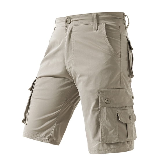 PIMSSY Men Shorts Solid Color Pocket Workwear Five Quarter Shorts Men's Casual Loose Comfortable Street Shorts Summer Outdoor Male Comfort Bottoms
