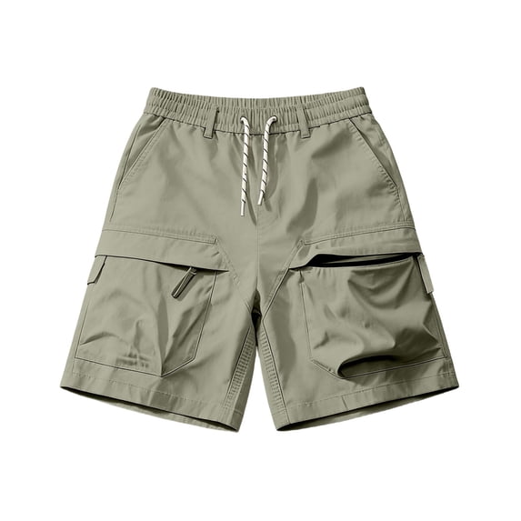 PIMSSY Men Shorts Summer Lightweight Functional Workwear Shorts Loose Fit Casual Cropped Shorts Solid Color Outdoor Male Comfort Bottoms