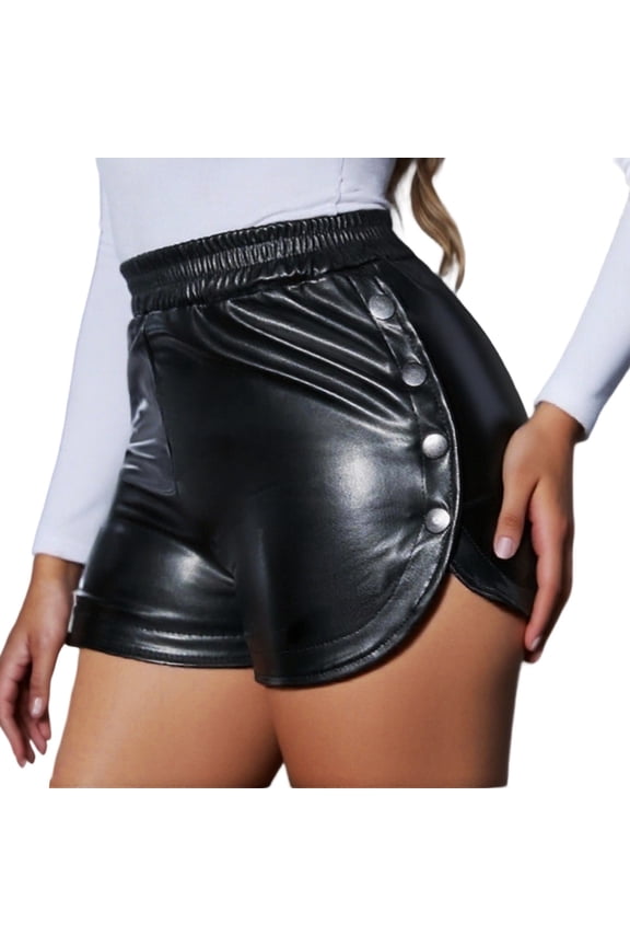 Women Shorts High Waisted Solid Color Side Button Split Shorts Casual Clubwear Summer Fashion Stretch Comfortable Elastic Waistband Stylish Three Quarter Length Pants Stylish Bottoms