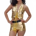 thumbnail image 1 of PIMSSY Women Shorts Solid Color Shiny Leather Stage Performance Sexy Hot Pants Gold Embossed Leather High Waist Shorts Holiday Bottoms, 1 of 8