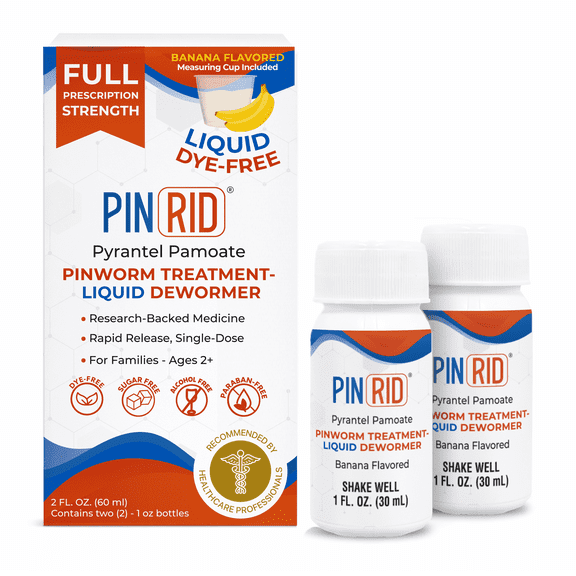 PIN RID Pinworm Treatment Liquid Dewormer, Pyrantel Pamoate, Banana Flavored, 2 fl oz