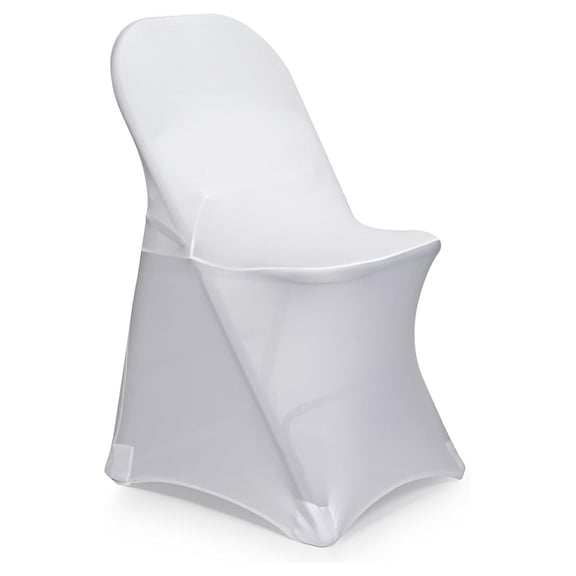 PINDEE 10 pcs White Spandex Folding Chair Covers for Wedding, Party, and Banquet