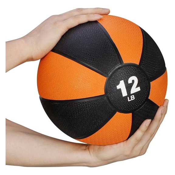 PINDEE 12 lbs Medicine Ball Workout Med Ball for Core Strength, Balance, Coordination Exercise Non-Slip Rubber Shell Textured Surface …