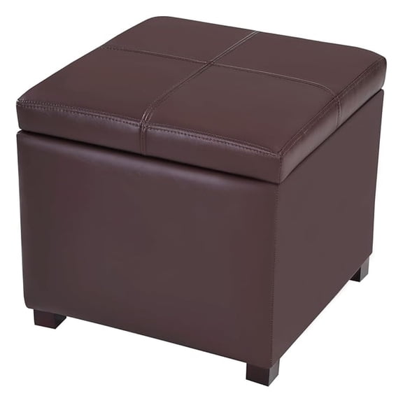 PINDEE 17 Inch Storage Ottoman Foot Rest,Square Faux Leather Foot Stool,Small Ottoman with Storage,Padded Seat for Entryway,Living Room,Bedroom,Couch,Under Desk,Brown