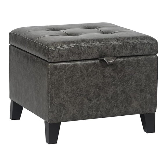 PINDEE 17 Inch Storage Ottoman Foot Rest,Square Faux Leather Foot Stool,Small Ottoman with Storage,Padded Seat for Entryway,Living Room,Bedroom,Couch,Under Desk,Dark Grey
