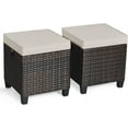 thumbnail image 1 of PINDEE 2 Pieces Outdoor Patio Ottoman, All Weather Rattan Wicker Ottoman Seat, Patio Rattan Furniture, Outdoor Footstool Footrest Seat w/Removable Cushions, Mix Brown + Light Brown, 1 of 10