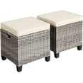 thumbnail image 1 of PINDEE 2 Pieces Outdoor Patio Ottoman, All Weather Rattan Wicker Ottoman Seat, Patio Rattan Furniture, Outdoor Footstool Footrest Seat w/Removable Cushions, Mix Grey + White, 1 of 5