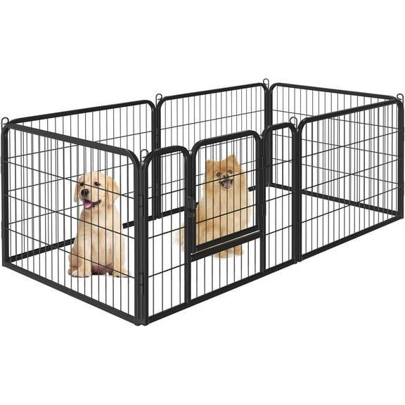 PINDEE 24-Inch 6 Panel Heavy Duty Portable Pet Playpen Dog Exercise Pen Cat Fence Crate Cage Kennelwith Door Puppy Rabbits Play Pen,Outdoor/Indoor,Black
