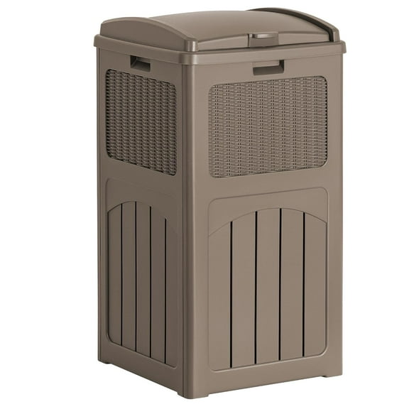 PINDEE 30 Gallon Trash Can, Resin Outdoor Garbage Can with Lid, Waterproof Hideaway Patio Waste Bins for Outside Use The appearance is exquisite, fashionable, and high-end.(Brown)