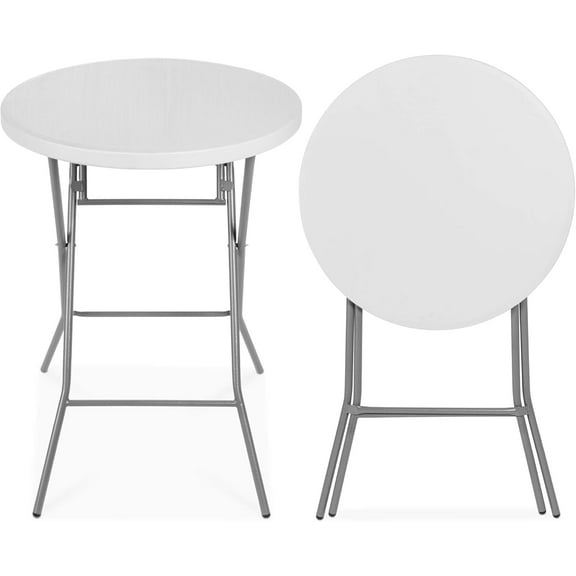 PINDEE 32in Bar Height Folding Table, Round Indoor Outdoor Accessory for Patio, Backyard, Dining Room, Events w/Thick Table Top, Metal Frame, Locking Legs, 330lb Weight Capacity - White