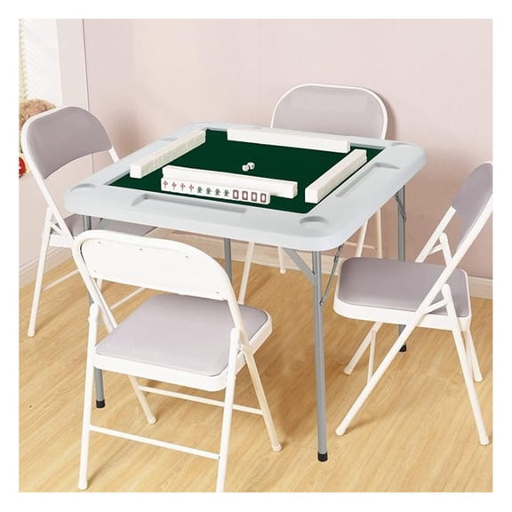 PINDEE 35" Foldable Mahjong Table, 4 Player Card Game Table w/Cup Holders & Chip Grooves, Portable Folding Poker Domino Board Game Table for Blackjack, Texas Hold'em, Jigsaw Puzzles Game