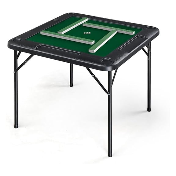 PINDEE 35" Foldable Mahjong Table, 4 Player Card Game Table w/Cup Holders & Chip Grooves, Portable Folding Poker Domino Board Game Table for Blackjack, Texas Hold'em, Jigsaw Puzzles Game