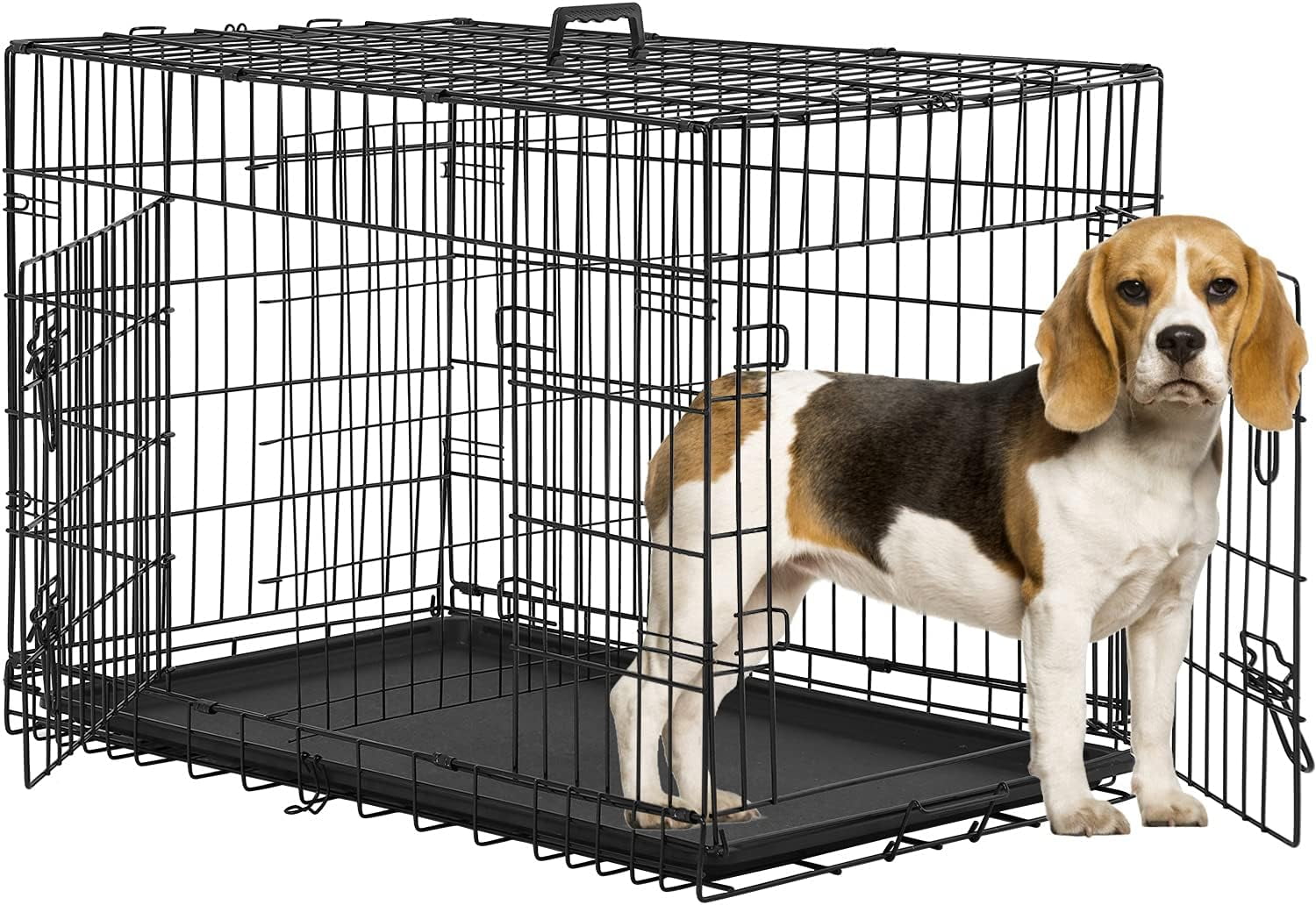 View of PINDEE 36 Inch Dog Crates for Medium Small Dogs Folding Metal Wire ...