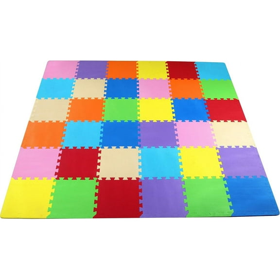 PINDEE 36-Piece Kids Puzzle Play Mat: Interlocking Foam Floor Tiles in a Charming , Multi-Color Palette - Soft, Safe, and Stylish for Playrooms