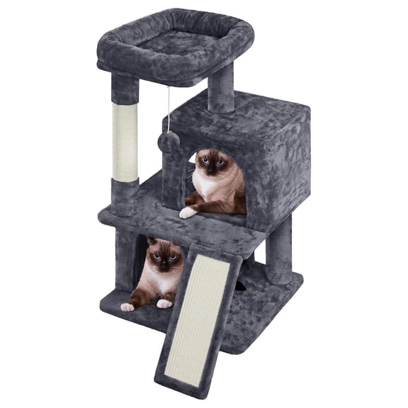 PINDEE 36in Cat Tree Cat Tower Cat Condo Play House Climber Stand Furniture w/Scratching Post, Plush Perch, Dangling Ball, Two Condo and Ramp, Suit for Kittens, Cats and Pet