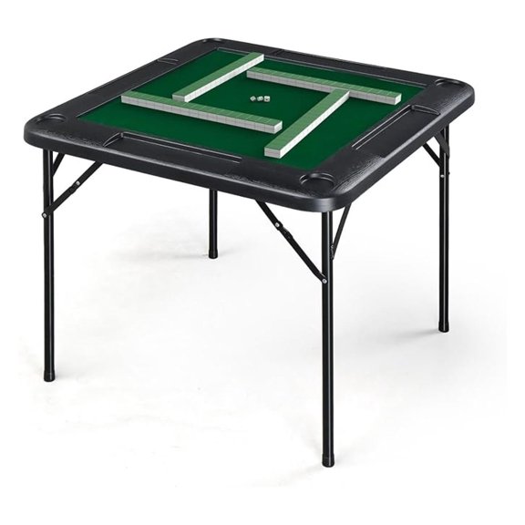 PINDEE 39.5" Foldable Mahjong Table, Square 4 Player Card Game Table w/Cup Holders & Chip Grooves, Portable Folding Poker Domino Board Game Table for Blackjack, Texas Hold'em, Jigsaw Puzzles Game