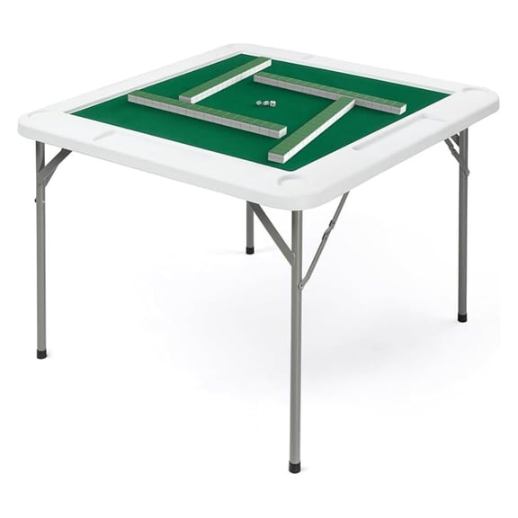 PINDEE 39.5" Foldable Mahjong Table, Square 4 Player Card Game Table w/Cup Holders & Chip Grooves, Portable Folding Poker Domino Board Game Table for Blackjack, Texas Hold'em, Jigsaw Puzzles Game