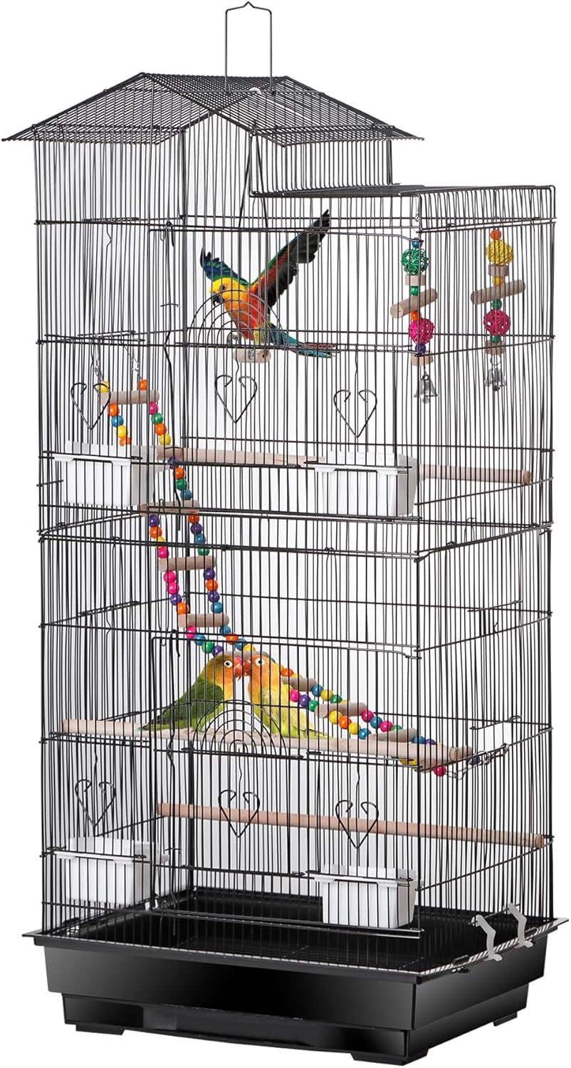 PINDEE 39-inch Roof Top Large Flight Parrot Bird Cage for Small Quaker ...