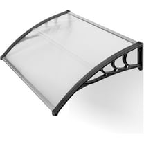 PINDEE 39"x32" Window Awning Canopy, Polycarbonate Front Door Patio Cover for UV, Rain, Snow & Sunlight Protection, Stylish Brown Panel with Black Bracket