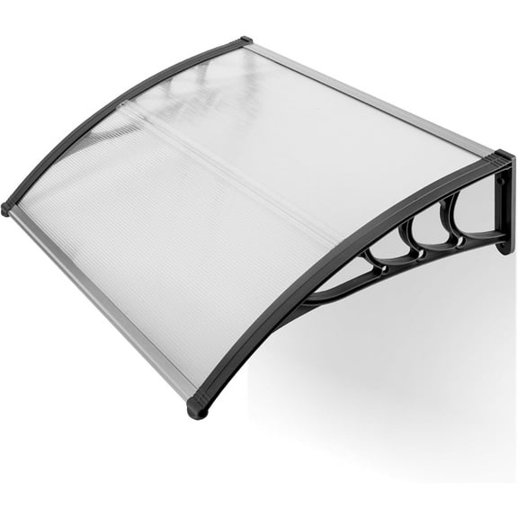 PINDEE 39"x32" Window Awning Canopy, Polycarbonate Front Door Patio Cover for UV, Rain, Snow & Sunlight Protection, Stylish Brown Panel with Black Bracket