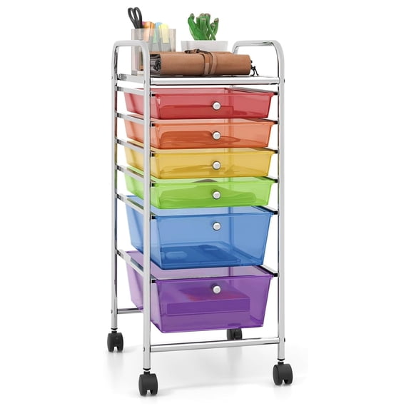 PINDEE 6 Storage Drawer Cart Rolling Organizer Cart for Tools Scrapbook Paper Home Office School Multipurpose Mobile Utility Cart (Multicolor)