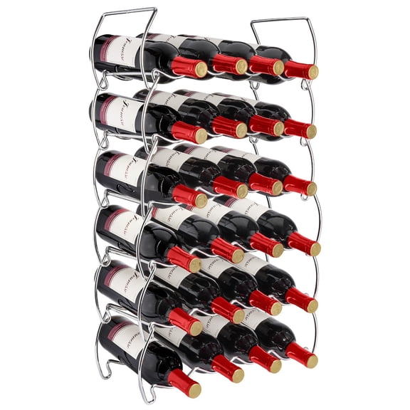 PINDEE 6-Tier Stackable Wine Rack - Classic Style Wine Racks for Bottles - Perfect for Bar, Wine Cellar, Basement, Cabinet, Pantry, etc - Hold 24 Bottles, Metal,Silver