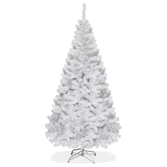 PINDEE 6FT Unlit White Artificial Christmas Tree with Solid Metal Stand, PVC Material 650 Branches Xmas Tree