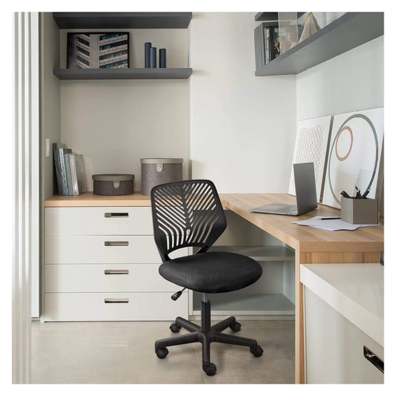 PINDEE Armless Office Chair, Adjustable Swivel Mesh Computer Study Chair for Small Spaces, Black