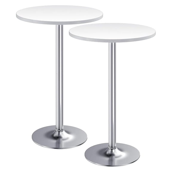 PINDEE Bistro Pub Table Round Bar Height Cocktail Table Metal Base MDF Top Obsidian 23.8-Inch Top, 39.5-Inch Height (2, White-2)