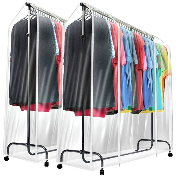 PINDEE Cover for Garment Rack - 6 Ft Transparent Clothes Rack Cover, Garment Coat Hanger Protector Dustproof Waterproof Clothing Storage Cover for Dresses, Suits, Coats, and more