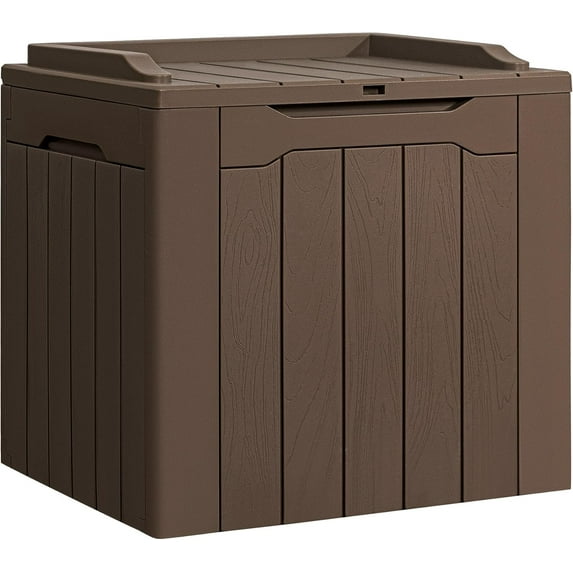 PINDEE Deck Box 31 Gallon Waterproof Resin Storage Box with Lid Indoor Outdoor Delivery Box Storage Bin for Patio Cushions The appearance is exquisite, fashionable, and high-end.(Deep Brown)