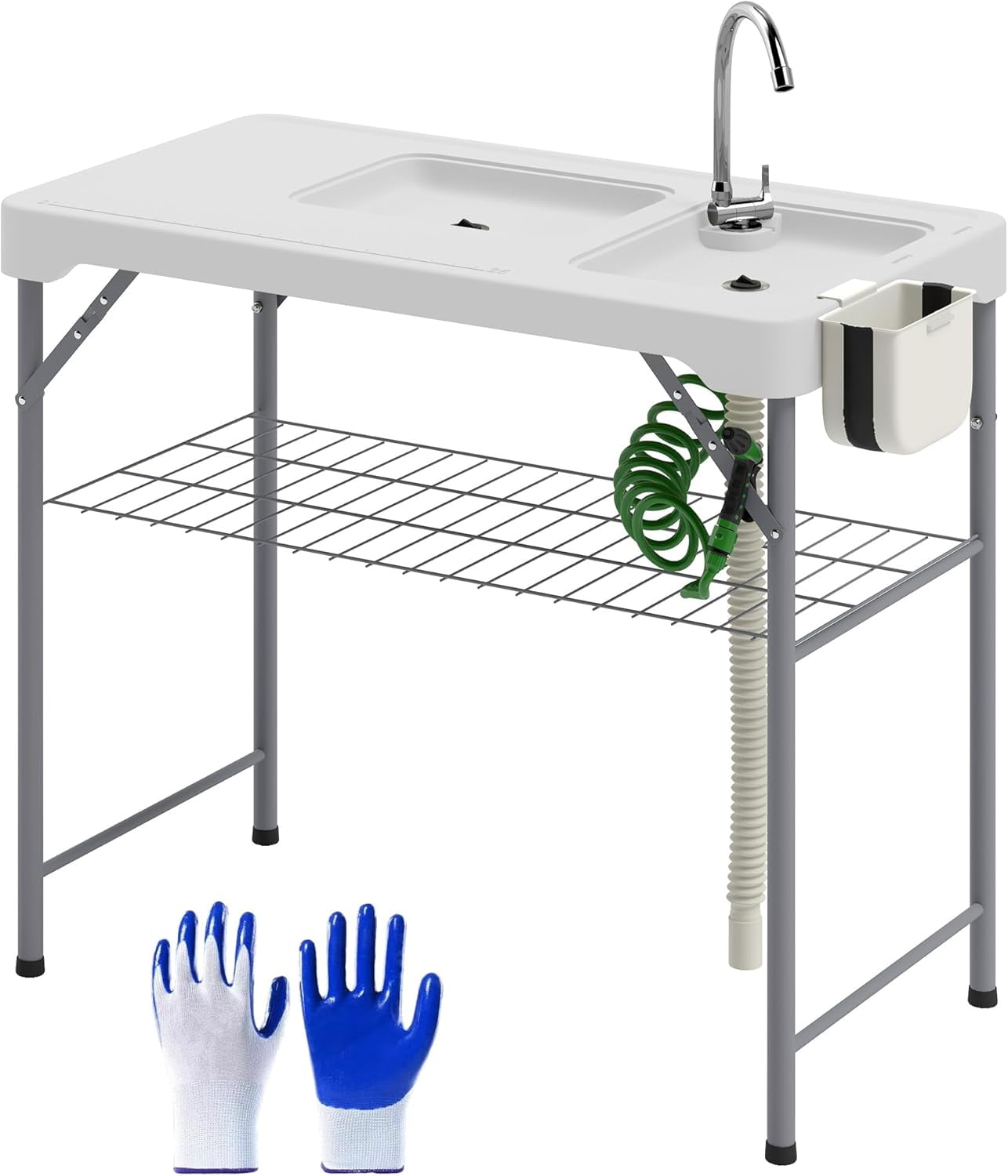 PINDEE Folding Fish Cleaning Table with Sinks, Portable Camping Sink ...