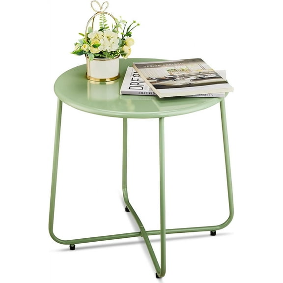 PINDEE Indoor and Outdoor Side Table, Small Patio Side Table, Metal Round Portable Waterproof Weather Resistant End Table for Patio, Garden, Balcony, Yard,Sage Green