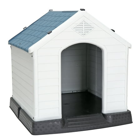 PINDEE Large Plastic Dog House,Waterproof Doghouse Pet Dog Kennel, Insulated Puppy Shelter w Elevated Floor and Air Vents Igloo Dog House, for Small Medium Large Dogs Outdoor Indoor,32" Height(Blue)