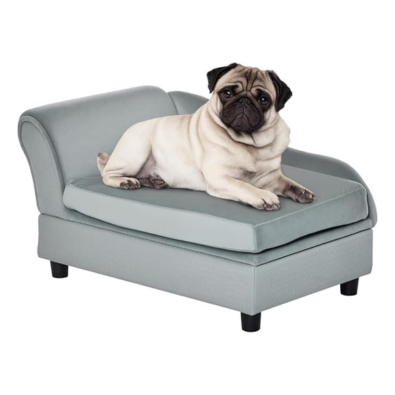 PINDEE Luxury Fancy Dog Couch with Hidden Storage, Small Dog Sofa Bed with 2" Soft Foam, Modern Pet Furniture for Puppies & Little Breeds, Pale Gray