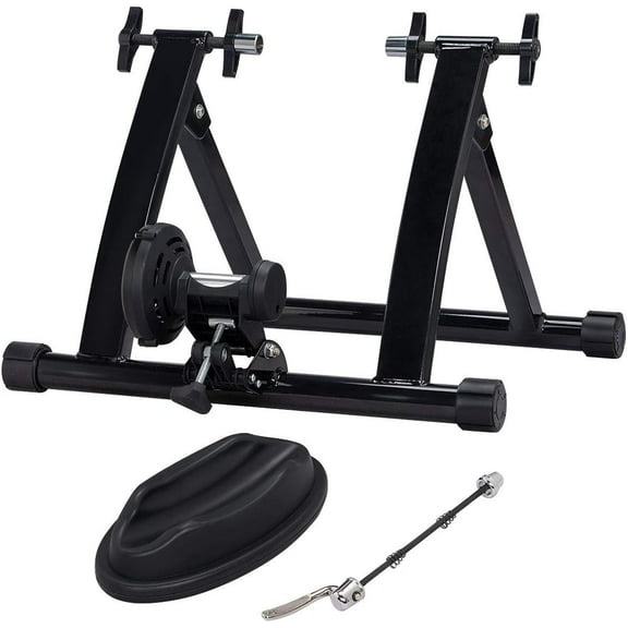 PINDEE Magnetic Bike Trainer Stand Indoor Magnet Steel Bike Exercise Trainer Stand Resistance Stationary Bike Trainer w/Front Wheel Support Wheels,High-quality materials, strong and reliable