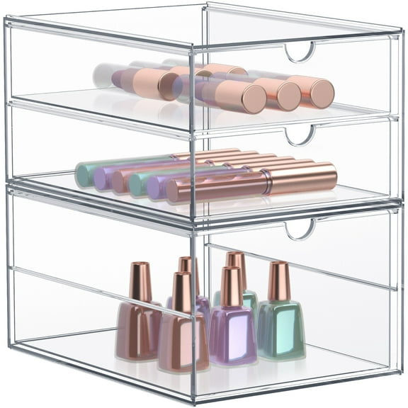 PINDEE Makeup Organizer With 3 Drawers, Acrylic Drawer Organizer for Makeup, Office Organization and Storage, Art Supplies, Jewelry -  Clear Stackable Storage Bins Organizer Drawers,Set of 3