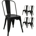 thumbnail image 1 of PINDEE Metal Indoor-Outdoor Chairs Distressed Style Kitchen Dining Chairs Stackable Side Chairs with Back Set of 4,High-quality materials, strong and reliable,Black, 1 of 8