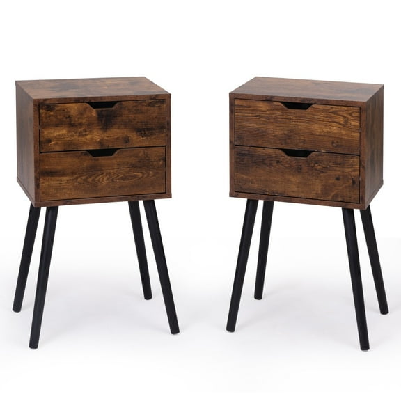 PINDEE Nightstands Set of 2, Night Stand with Drawers, Bedside Tables with Solid Wood Legs and Large Storage Space, End Table, Side Table, for Bedroom,Brown