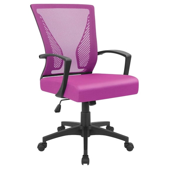 PINDEE Office Chair Ergonomic Computer Desk Mesh Chair Mid Back Swivel Lumbar Support with Armrest (1, Pink)