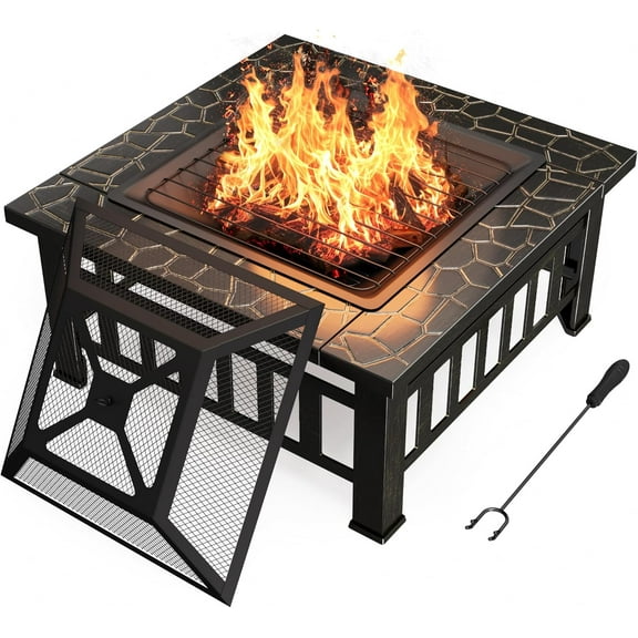 PINDEE Outdoor Fire Pit, 32 Inch Firepit Table Metal Outdoor Fireplaces with Waterproof Cover for Outside Patio Camping,The appearance is exquisite, fashionable, and high-end.(Bronze)