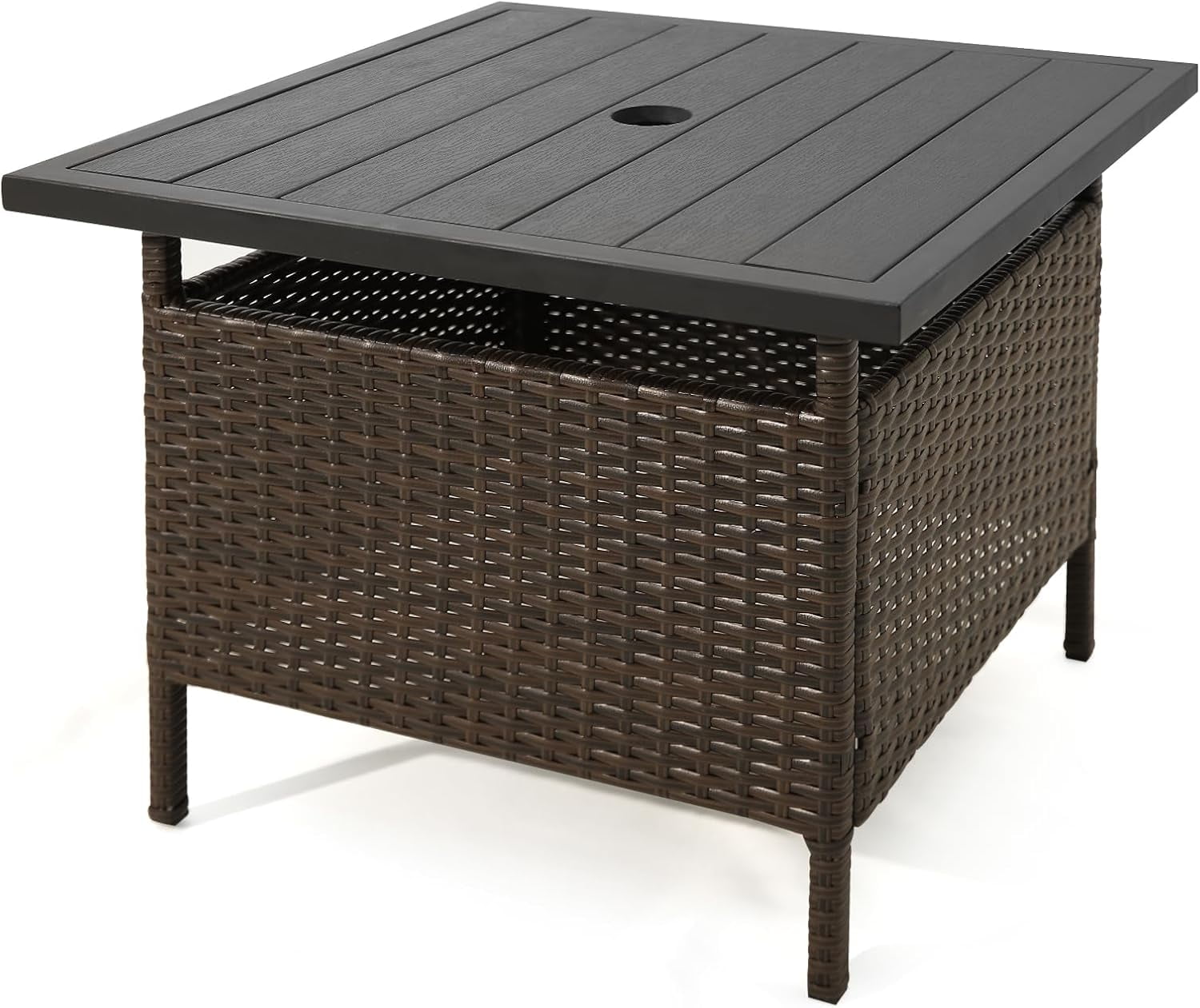 PINDEE Outdoor Wicker Table, Rattan Coffee Table with Umbrella Insert ...