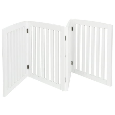 PINDEE Pet Dog Gate, Foldable Freestanding Dog Door 4 Panel, White Wooden Z Shape Step Over Pet Fence for Entryway, Stairs, Doorway, White,24" 4 Panels