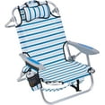 thumbnail image 1 of PINDEE Portable Beach Chair for Adults, Outdoor Lightweight Camping Chair Lay Flat Folding Backpack Beach Reclining Chair with 4 Positions, Headrest, Cooler Pouch, Cup Holder,White Striped, 1 of 8
