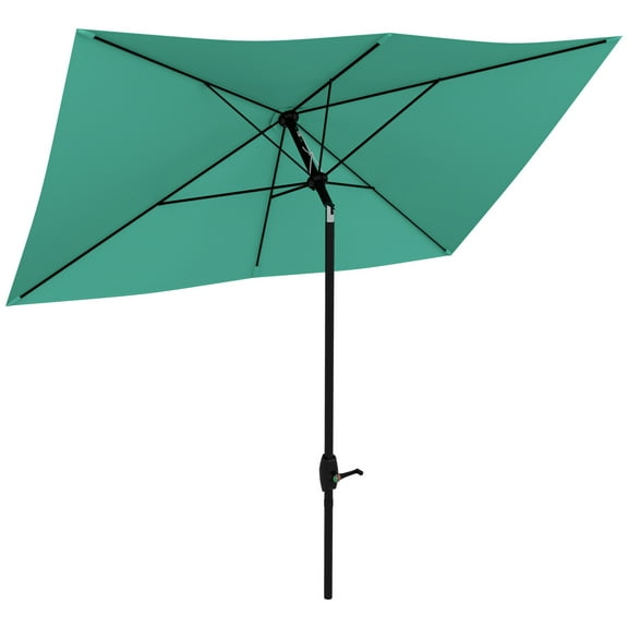 PINDEE Rectangular Patio Umbrella Outdoor Umbrella with Push Button Tilt and Crank, Table Market Umbrella 6 Sturdy Ribs for Garden, Pool, Backyard,Teal green